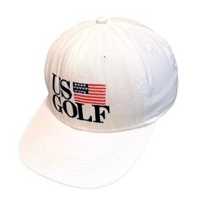 Vintage US Golf Imperial Headwear Hat Mens White Strapback Made USA‎ Leather Cap